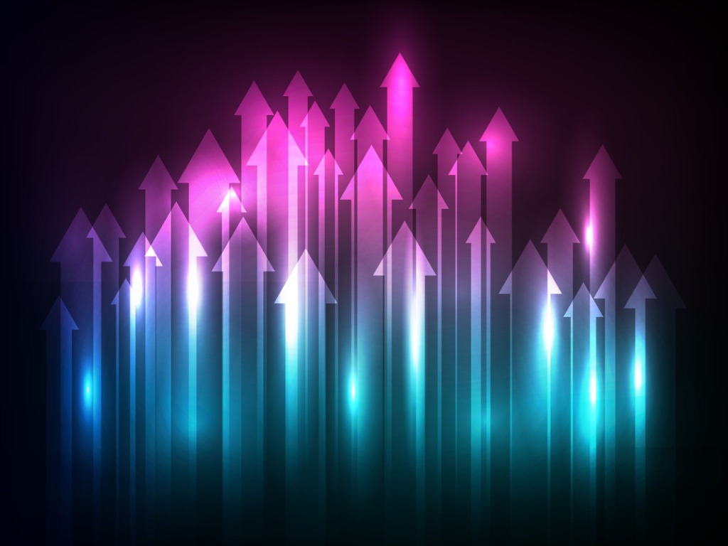 graphic of multiple arrows pointing upward in a gradient of blue, teal, and purple colors