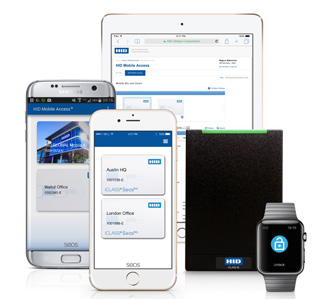 multiple mobile devices displaying HID Global Mobile Access